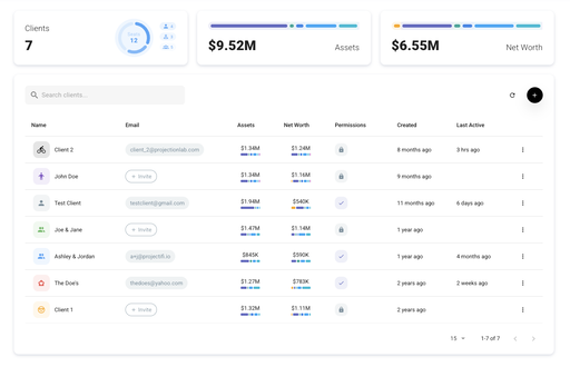 User interface for financial advisors to create and manage accounts for their clients
